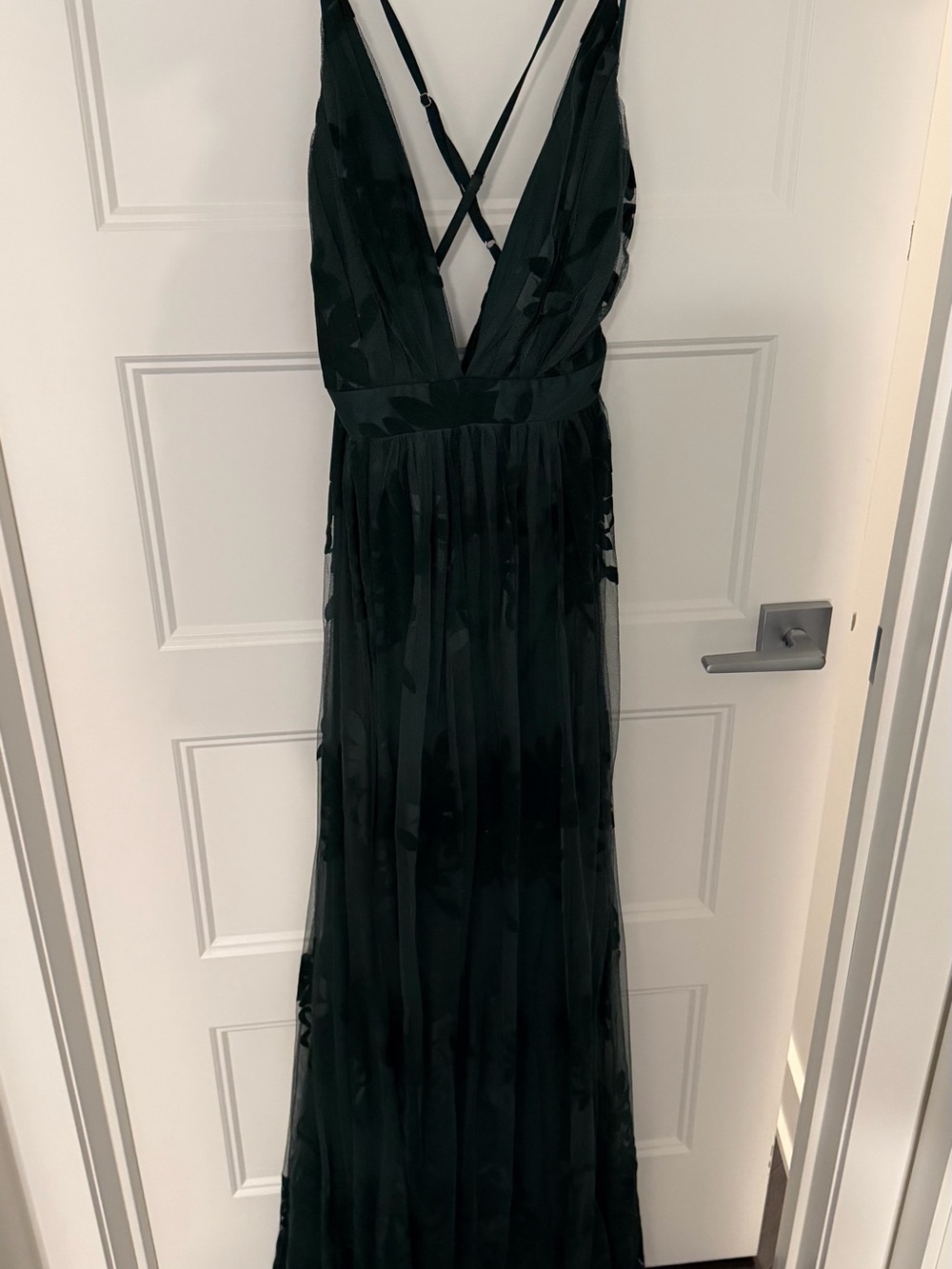 Forest green  V-Neck Strappy Evening Gown